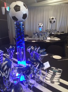 Soccer theme table centerpiece